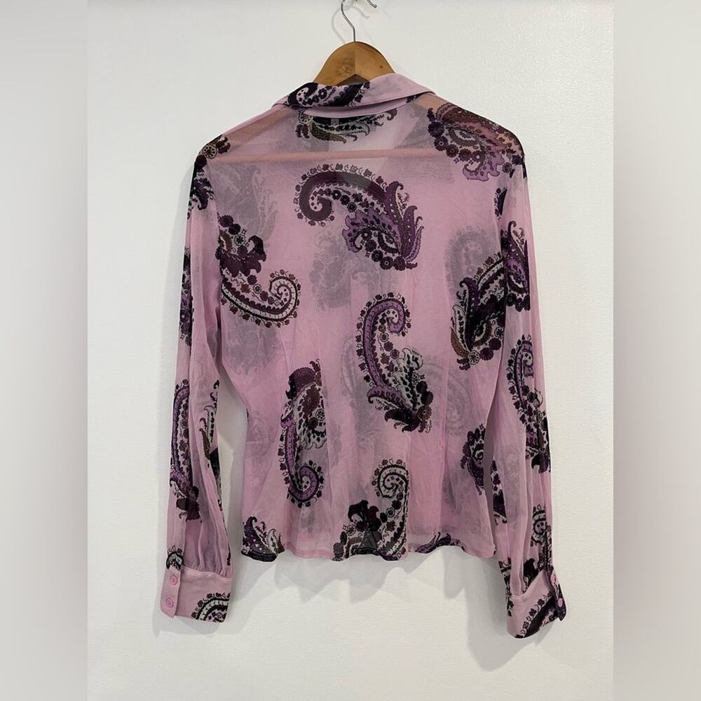 New York & Company Sheer Paisley Button Down Blouse XL Y2K Retro - Picture 8 of 8